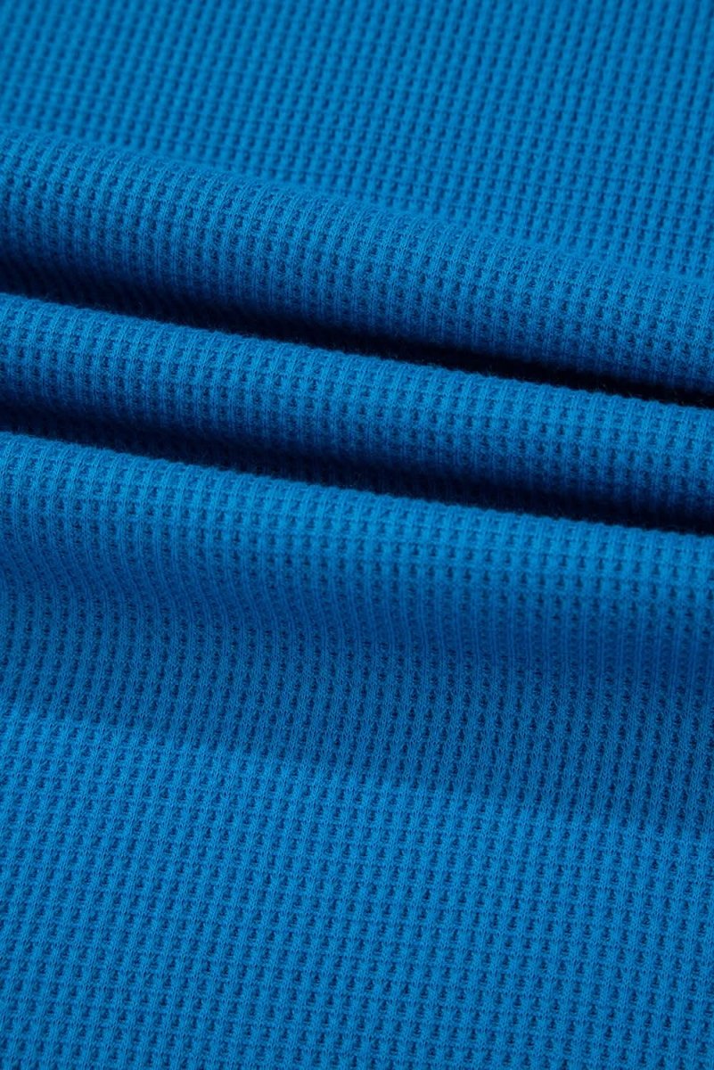 Sky Blue Lace Floral Patchwork Sleeve Stitching V Neck Rib Knit Blouse - Love Salve